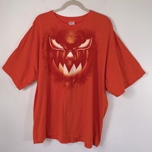 Gildan Angry Pumpkin Graphics Relaxed Fit Mens Size 2XL 100% Cotton Orange Tee